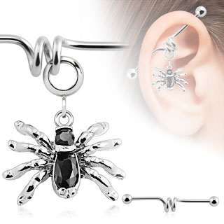 Piercing industriel avec pendentif araignée noire