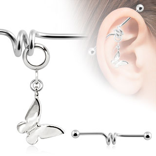 Piercing industriel avec pendentif papillon