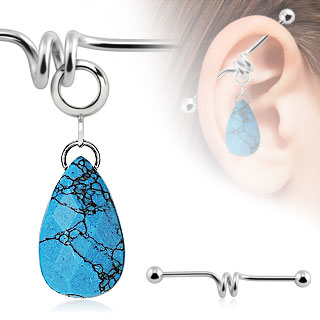 Piercing industriel avec pierre de Turquoise bleue