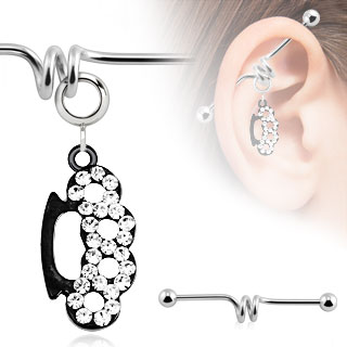 Piercing industriel avec poing amrican noir  strass