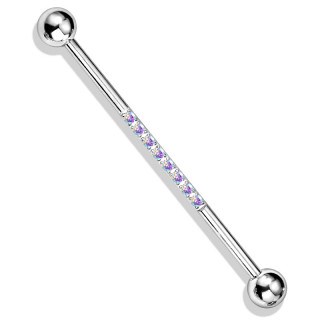 Piercing industriel chic en acier  ligne de zirconiums - Aurore Borale