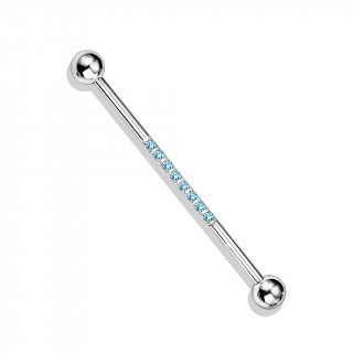 Piercing industriel chic en acier  ligne de zirconiums - Bleu aqua