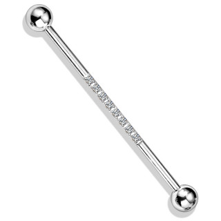 Piercing industriel chic en acier à ligne de zirconiums - Clair