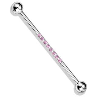 Piercing industriel chic en acier  ligne de zirconiums - Rose