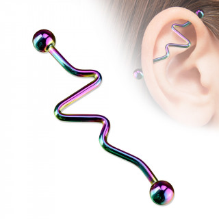 Piercing industriel coloris essence  barre tordue en zigzag