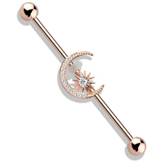 Piercing industriel cuivr  croissant lunaire et toile strass