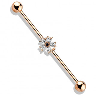 Piercing industriel cuivr  fleur zirconium claire et noire