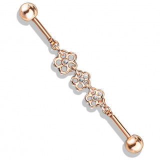 Piercing industriel cuivr  trio de fleurs enchaines
