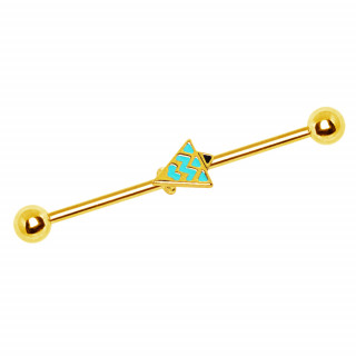 Piercing industriel dor  triangle dcor de vagues turquoises