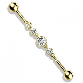 Piercing industriel doré à trio de strass enchainés