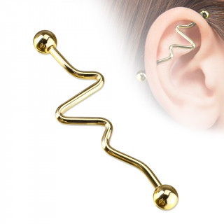 Piercing industriel dor  barre tordue en zigzag