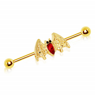 Piercing industriel dor  chauve-souris strass rouge et noirs