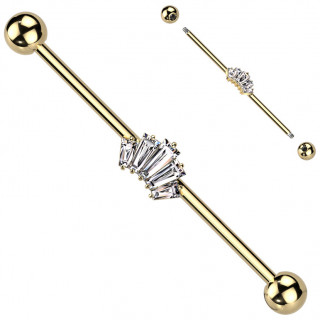 Piercing industriel doré à diadème de zirconiums