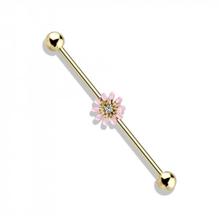 Piercing industriel dor fleur  ptales emaills roses