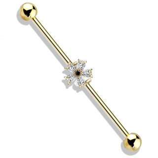 Piercing industriel dor  fleur zirconium claire et noire