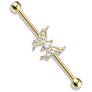 Piercing industriel dor  papillon lgant serti de strass