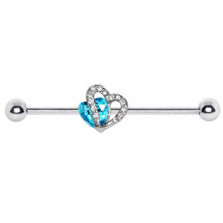 Piercing industriel  duo de coeurs multi-strass