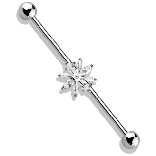 Piercing industriel en acier  fleur zirconiums en marquises