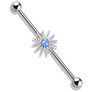 Piercing industriel en acier  soleil serti opale bleue