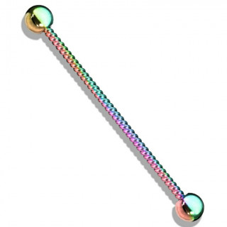 Piercing industriel en acier twisté style corde - Arc en ciel