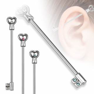 Piercing industriel en forme de clé avec coeur