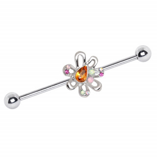 Piercing industriel  fleur fantaisie strass multicolores