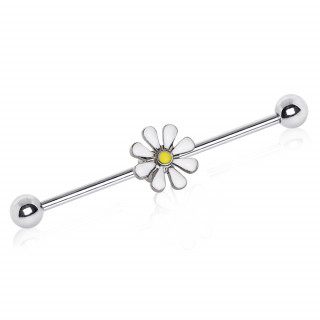 Piercing industriel  fleur marguerite emaille blanc et jaune