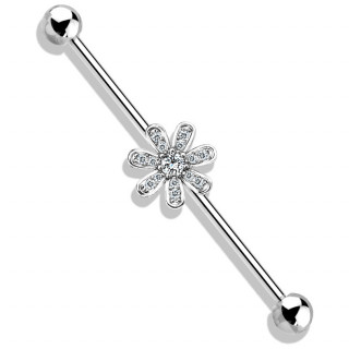 Piercing industriel fleur  sept ptales pavs de strass