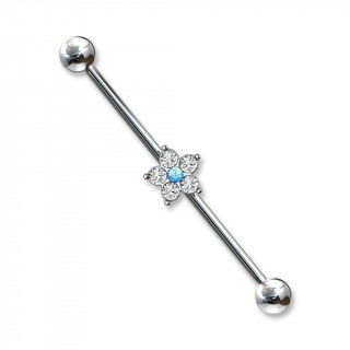 Piercing industriel à fleur zirconium et opale bleue