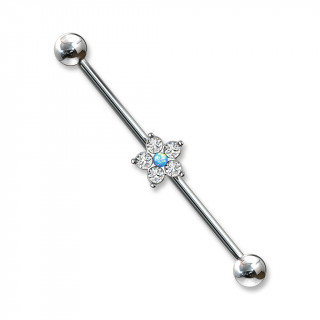 Piercing industriel  fleur zirconium et opale bleue