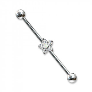 Piercing industriel  fleur zirconium et opale claire