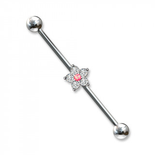 Piercing industriel  fleur zirconium et opale rose