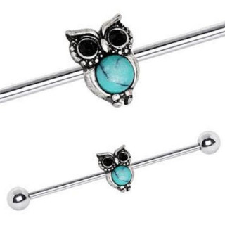 Piercing industriel hibou  perle turquoise