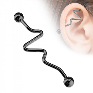 Piercing industriel noir  barre tordue en zigzag