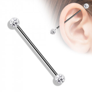 Piercing industriel noir  boules shamballa (filetage interne)