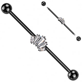 Piercing industriel noir à diadème de zirconiums
