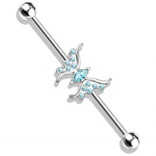 Piercing industriel  papillon lgant serti de strass aqua