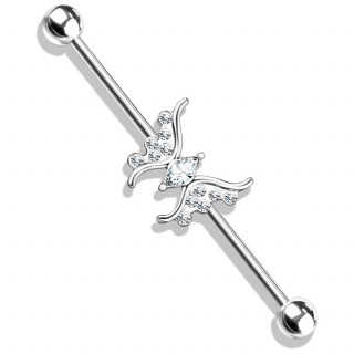 Piercing industriel  papillon lgant serti de strass clairs