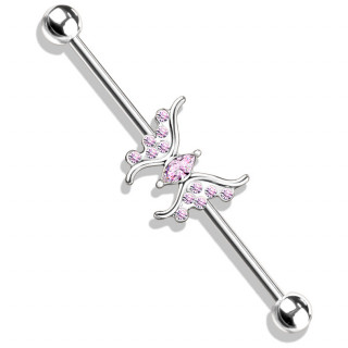 Piercing industriel  papillon lgant serti de strass roses