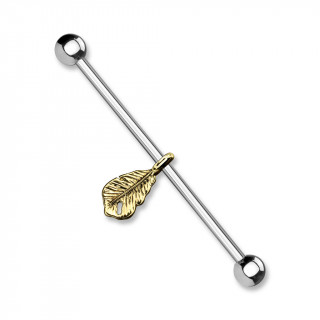 Piercing industriel  pendentif plume dore