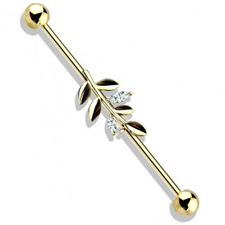 Piercing industriel plaqu or  branche de laurier sertie