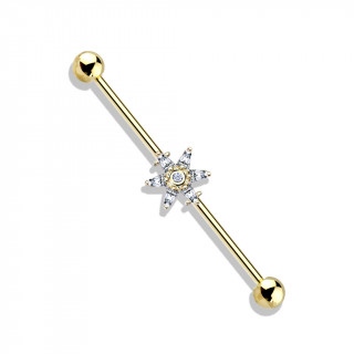 Piercing industriel plaqu or 14 carats  fleur zirconium toile