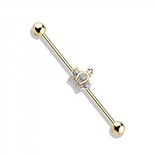 Piercing industriel plaqué or à couronne royale latine sertie