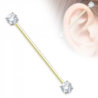 Piercing industriel plaqu or jaune  embouts zirconiums