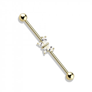 Piercing industriel plaqu or jaune  papillon zirconium