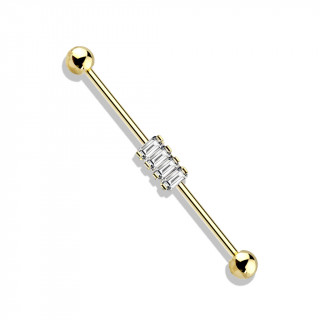 Piercing industriel plaqu or  quatuor de zirconiums