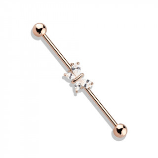 Piercing industriel plaqu or rose  papillon zirconium