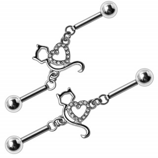 Piercing industriel segment  chat et coeur