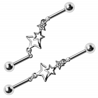 Piercing industriel segment  trio d'toiles