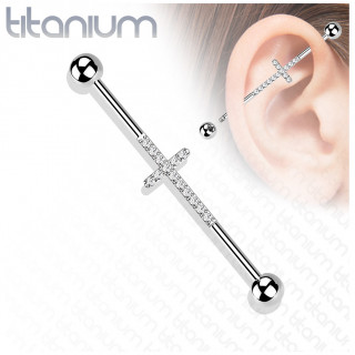 Piercing industriel Titane clair  croix de zirconiums